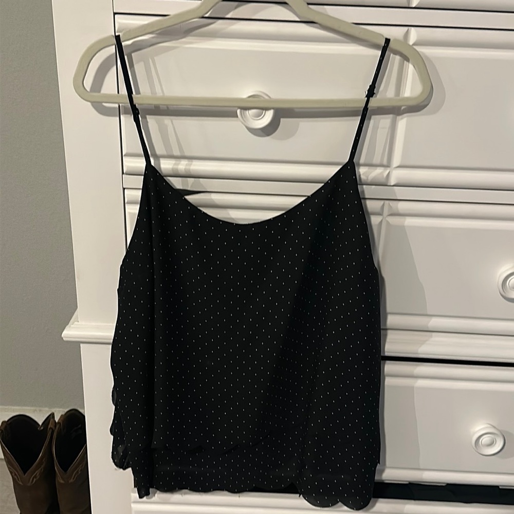 Black flowy spaghetti strap polkadot tank top